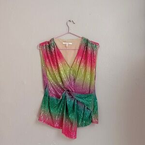 Pastels Clothing Pink and Green Wrap Blouse